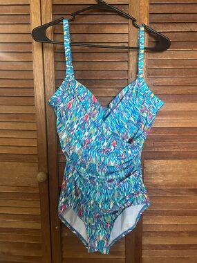 Women’s Blue Multi-Color One-Piece Swimsuit Sz 10